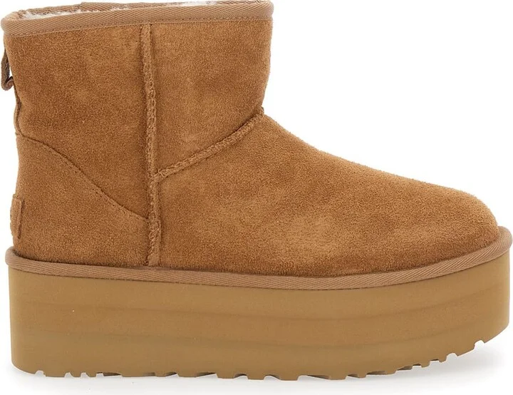 'classic Mini Platform' Beige Ankle Boots With Platform In Suede Woman