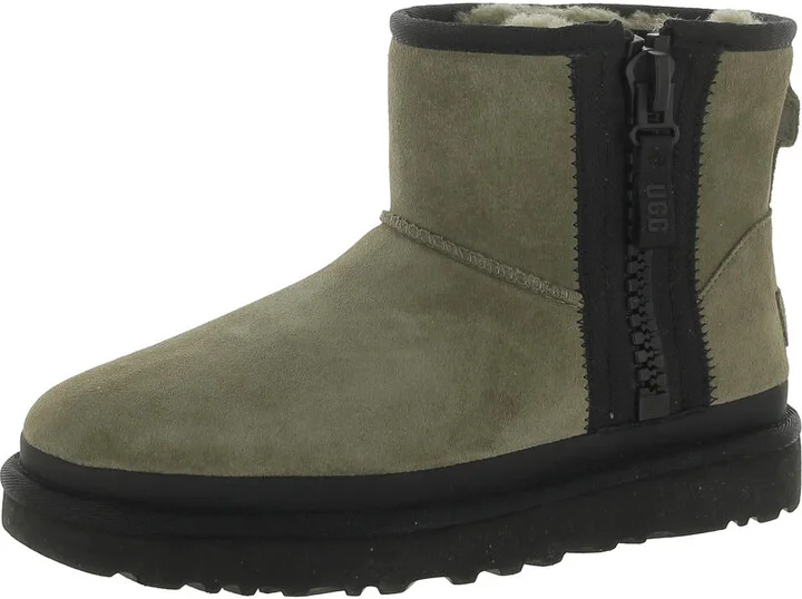 Classic Mini Zipper Tape Logo Womens Suede Flatform Winter & Snow Boots