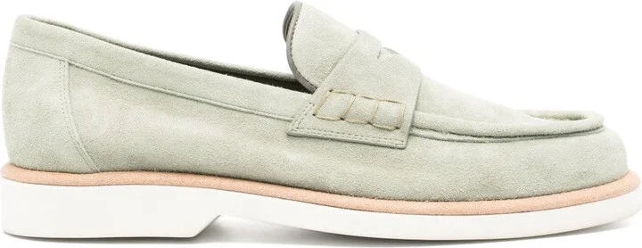 Classic Penny Loafers In Green Suede