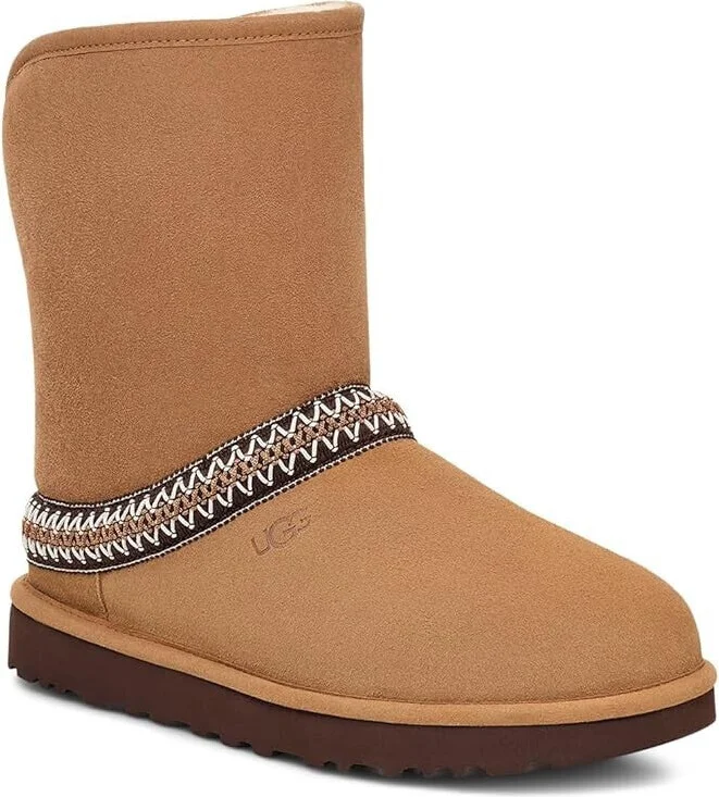 Classic Short Crescent 1161770 Women Brown Suede Wool Mid-Calf Boots GBNC442