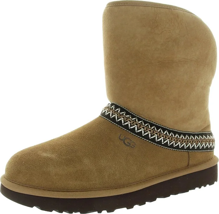 Classic Short Crescent Womens Suede Pull On Winter Boots