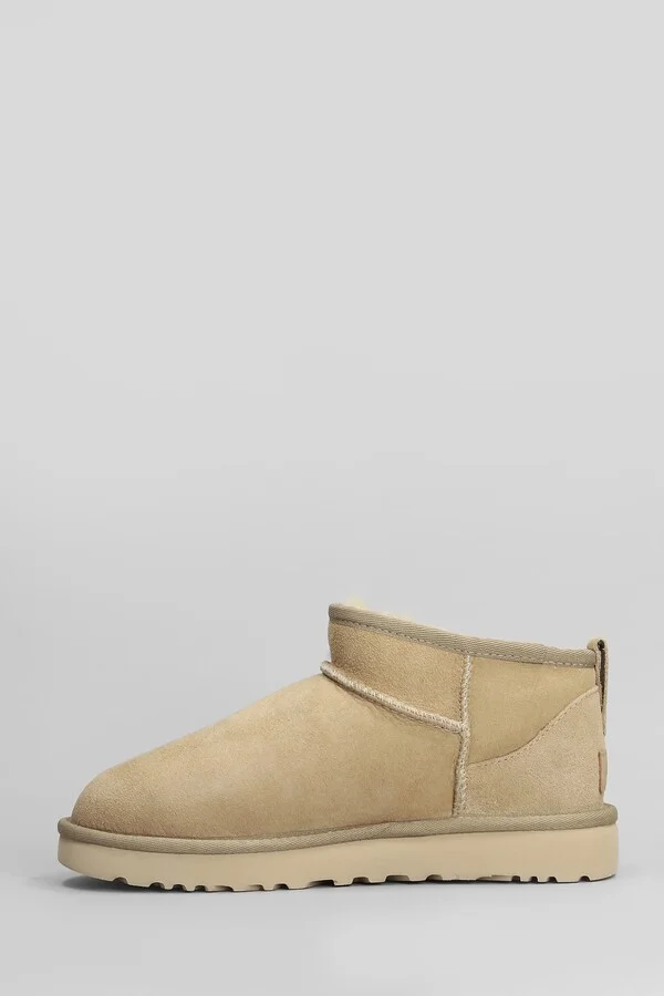Classic Ultra Mini Low Heels Ankle Boots In Beige Suede - Image 3