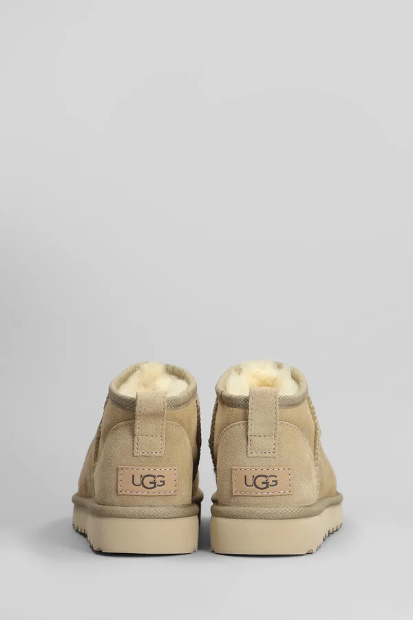 Classic Ultra Mini Low Heels Ankle Boots In Beige Suede - Image 4