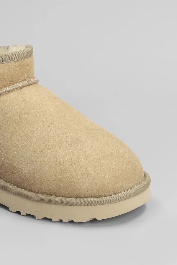 Classic Ultra Mini Low Heels Ankle Boots In Beige Suede - Image 5
