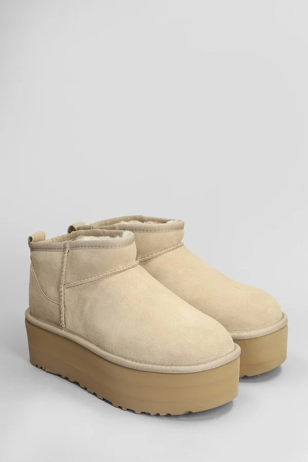 Classic Ultra Mini Low Heels Ankle Boots In Beige Suede - Image 2