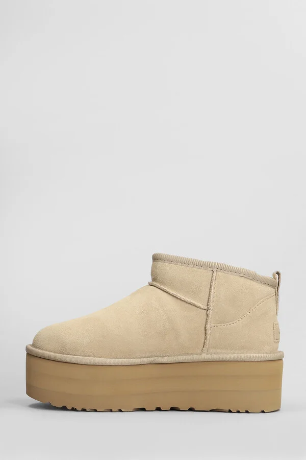 Classic Ultra Mini Low Heels Ankle Boots In Beige Suede - Image 3