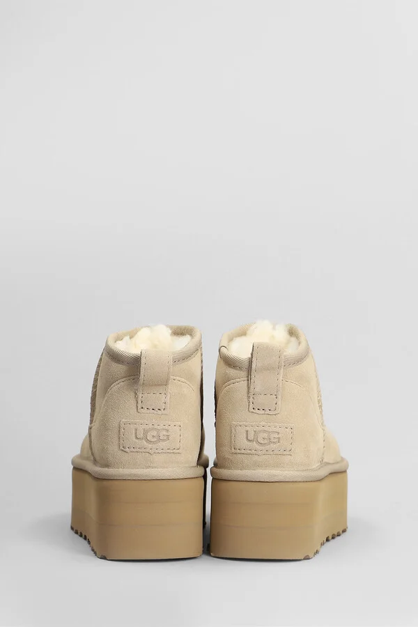 Classic Ultra Mini Low Heels Ankle Boots In Beige Suede - Image 4