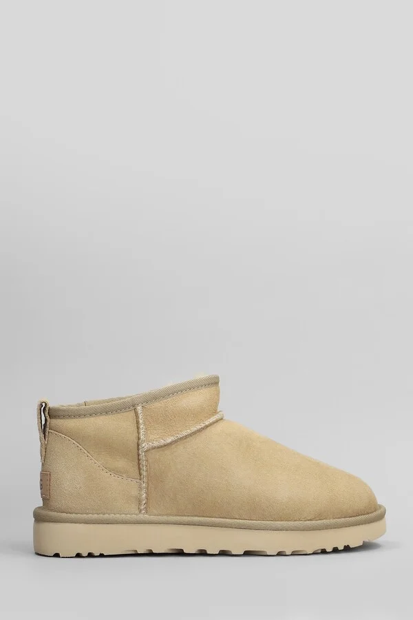 Classic Ultra Mini Low Heels Ankle Boots In Beige Suede