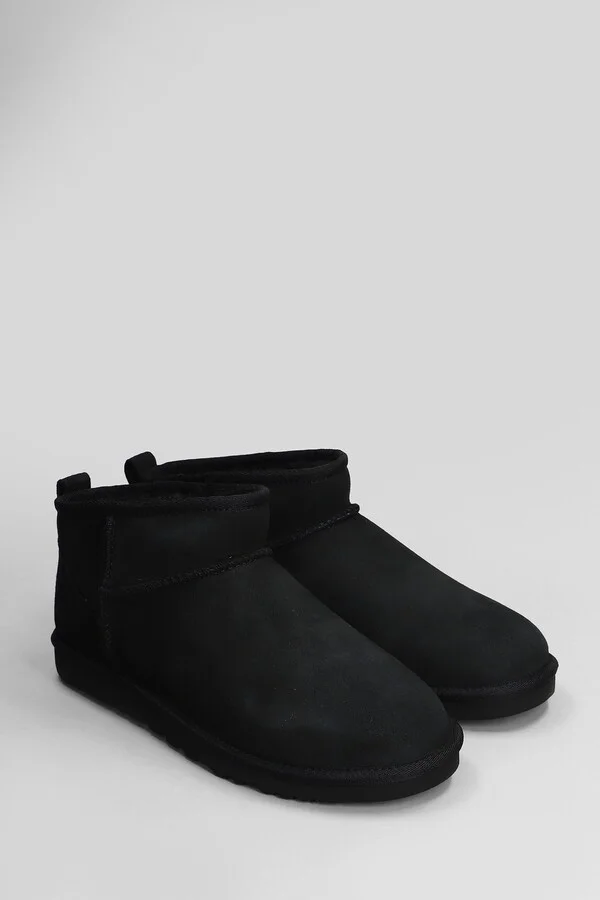 Classic Ultra Mini Low Heels Ankle Boots In Black Suede - Image 2