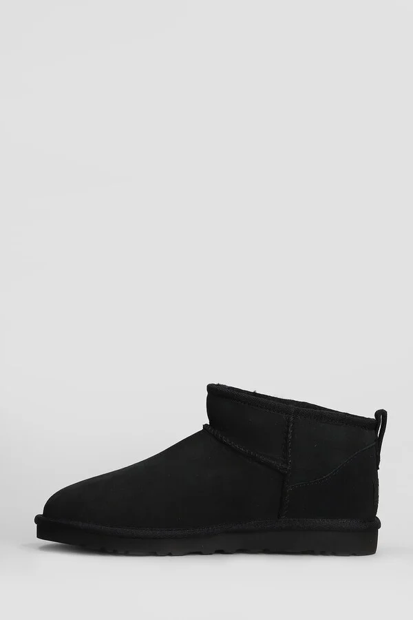 Classic Ultra Mini Low Heels Ankle Boots In Black Suede - Image 3