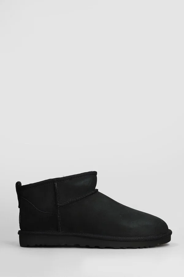 Classic Ultra Mini Low Heels Ankle Boots In Black Suede