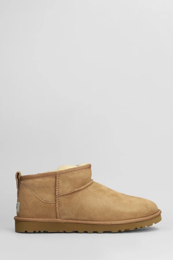 Classic Ultra Mini Low Heels Ankle Boots In Leather Color Suede