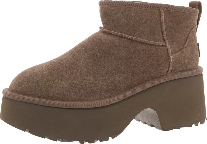 Classic Ultra Mini New Heights Womens Faux Fur Lined Leather Ankle Boots