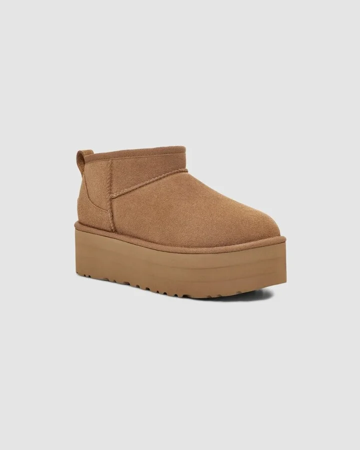 Classic Ultra Mini Platform 1135092-CHE Women's Chestnut Suede Comfort Boots