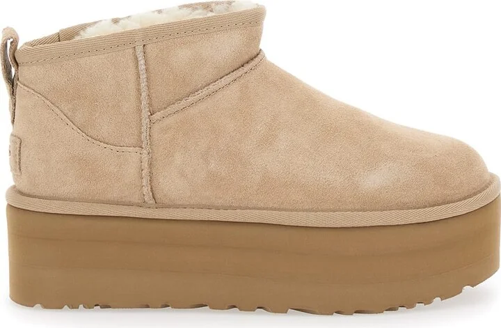 'classic Ultramini' Beige Ankle Boots With Platform In Suede Woman