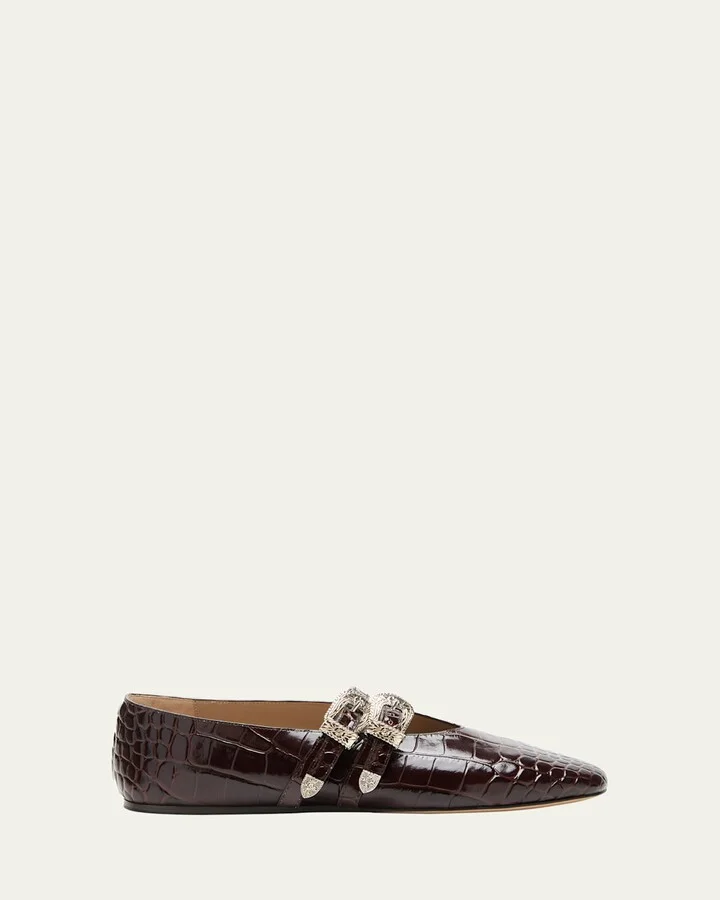 Claudia Croc-Effect Leather Ballerina Flats