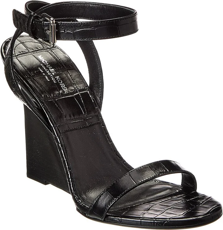 Claudia Croc-Embossed Leather Wedge Sandal