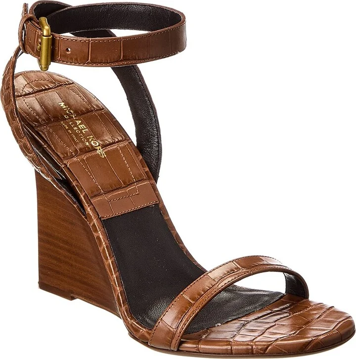 Claudia Croc-Embossed Leather Wedge Sandal