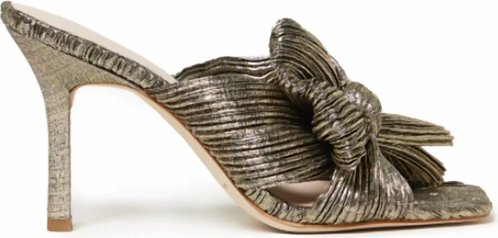 Claudia Pleated Skinny Heel Mule In Gold Golden Metallic