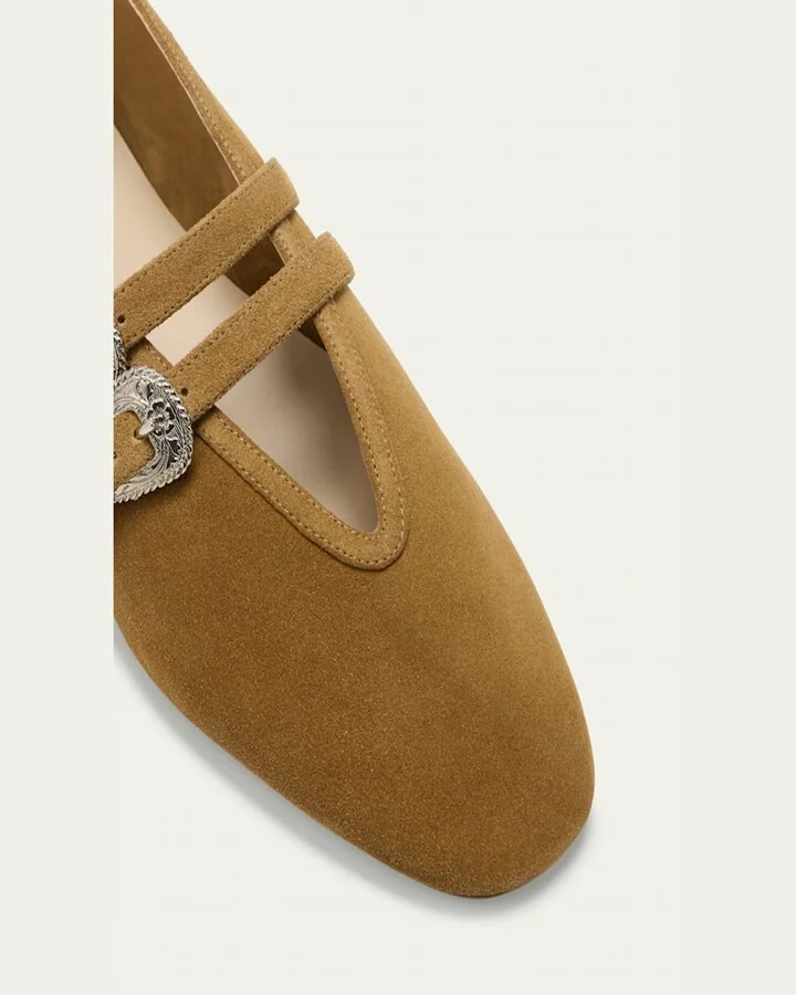 Claudia Suede Western Buckle Ballerina Flats - Image 2