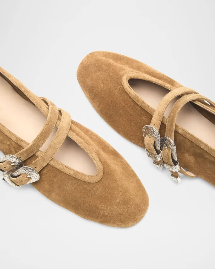 Claudia Suede Western Buckle Ballerina Flats - Image 6