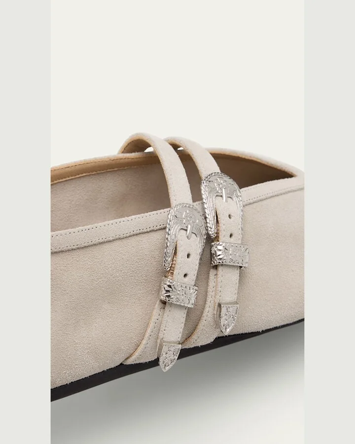 Claudia Suede Western-Buckle Ballerina Flats - Image 3