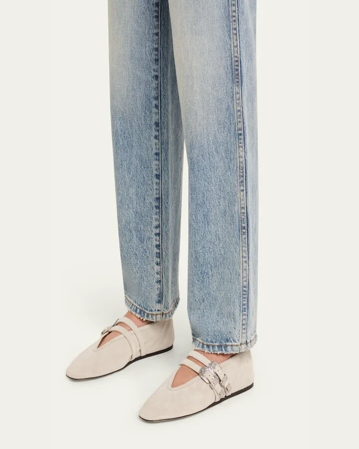 Claudia Suede Western-Buckle Ballerina Flats - Image 5