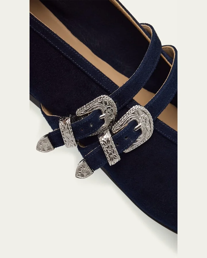 Claudia Suede Western-Buckle Ballerina Flats - Image 8