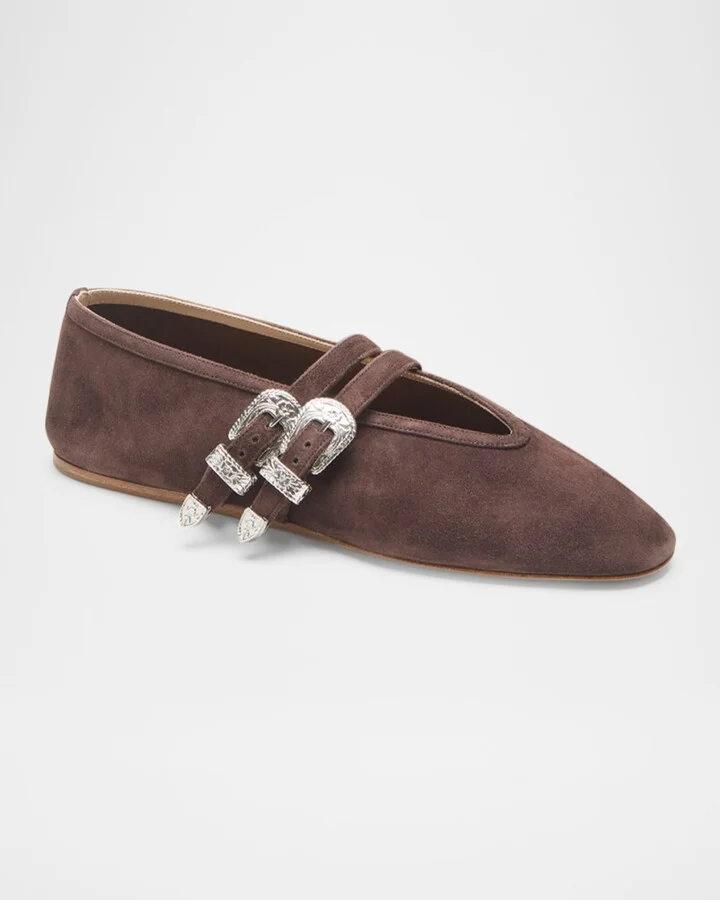 Claudia Suede Western-Buckle Ballerina Flats - Image 2