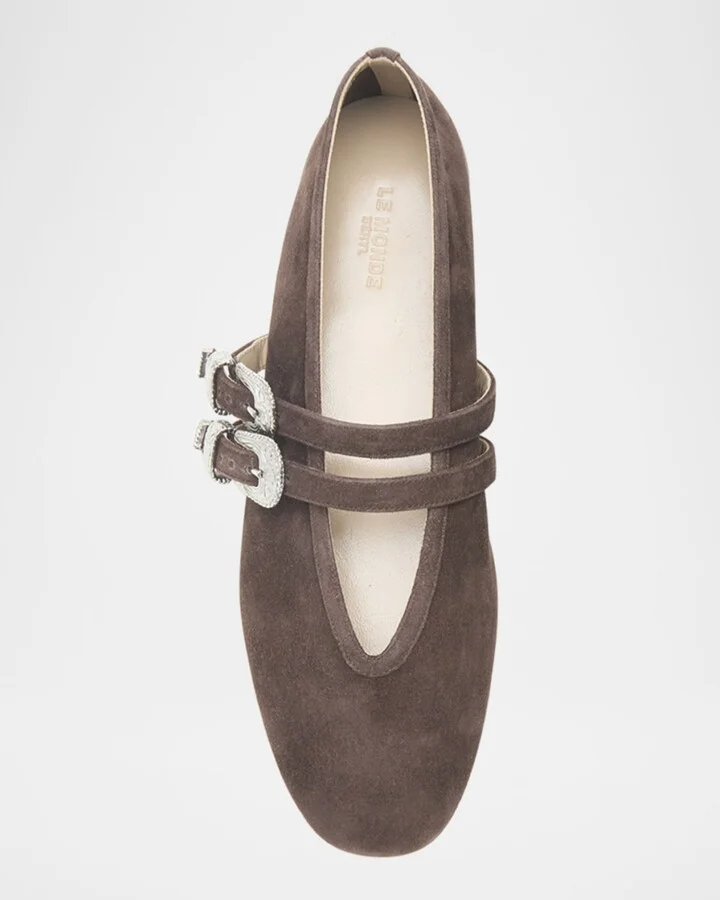 Claudia Suede Western-Buckle Ballerina Flats - Image 3