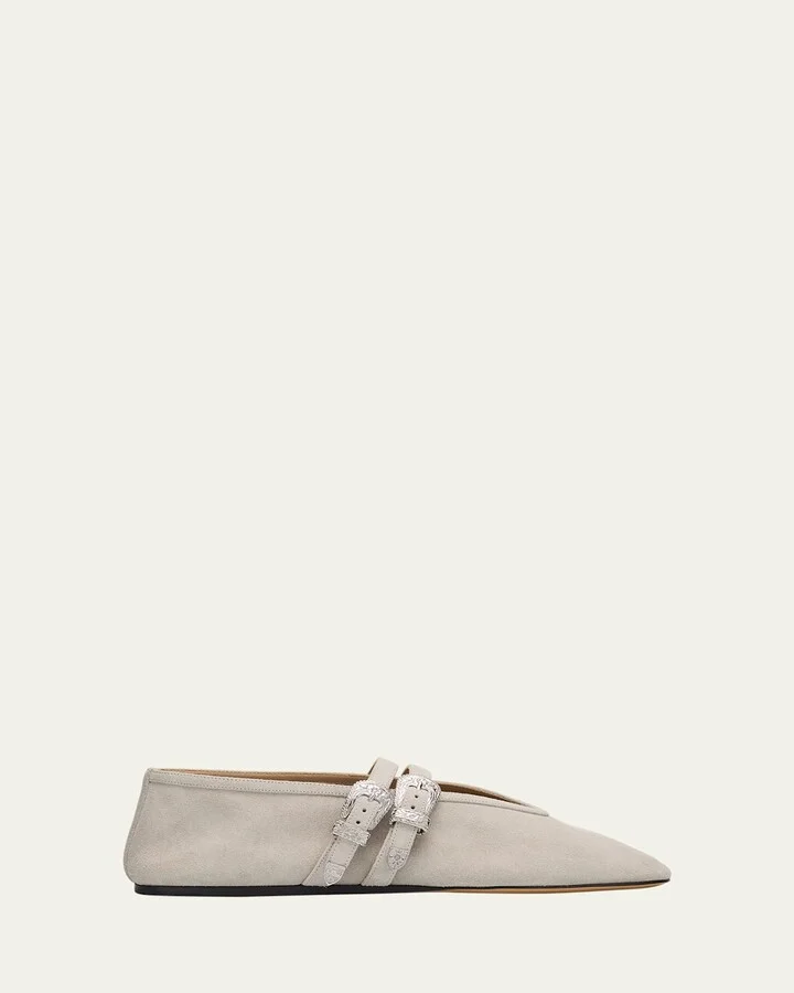 Claudia Suede Western-Buckle Ballerina Flats