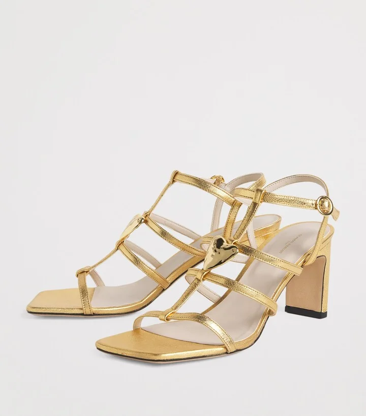 Claudie Pierlot Metallic Leather Heart Heeled Sandals 75 - Image 3