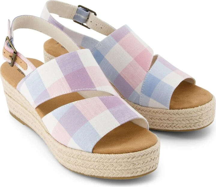 Claudine Blue Picnic Plaid Wedge Sandal - Image 2