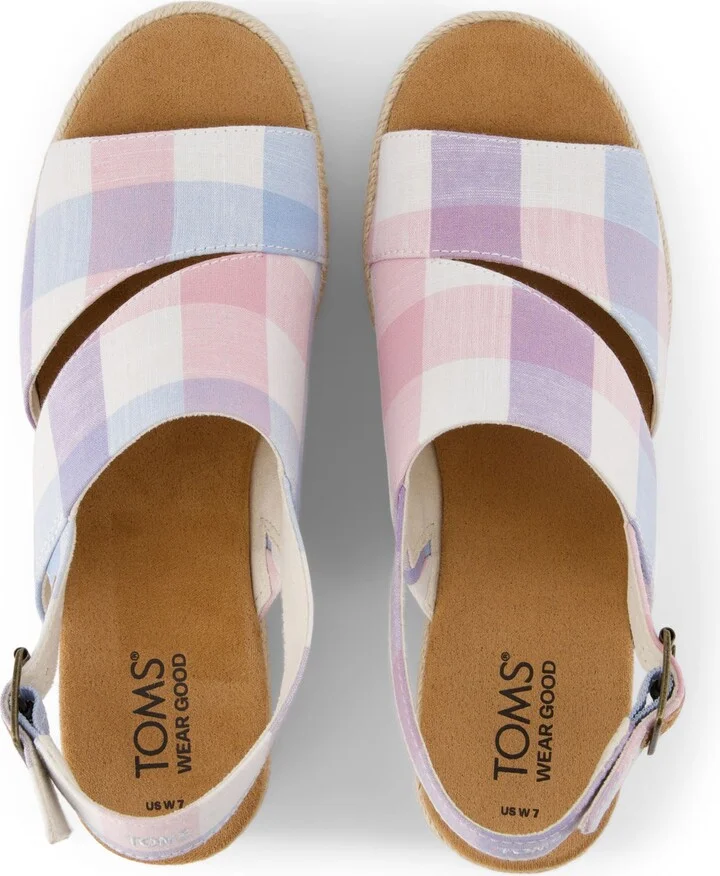 Claudine Blue Picnic Plaid Wedge Sandal - Image 4