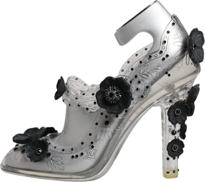 Clear Floral Crystal CINDERELLA Heels Women's Shoes - Image 6