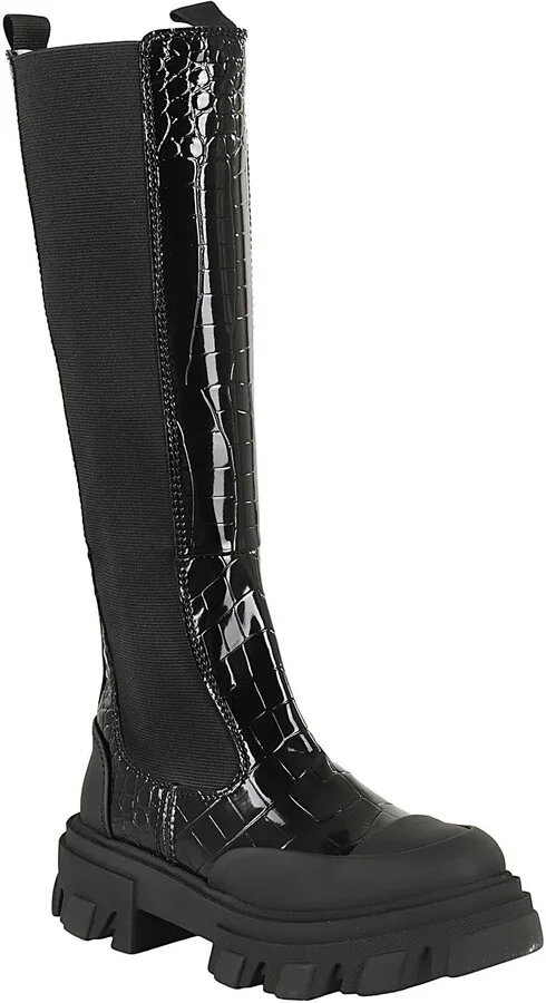 Cleated High Chelsea Boot Patent Croco - Image 2