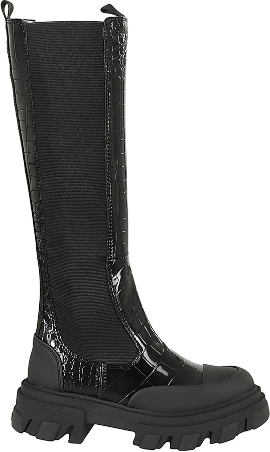 Cleated High Chelsea Boot Patent Croco