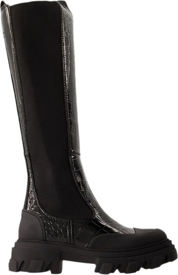 Cleated High Chelsea Boots - Ganni - Synthetic Leather - Black