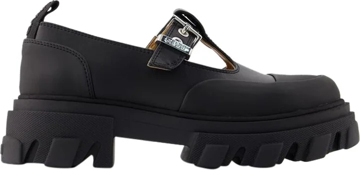 Cleated Mary Jane Loafers - Ganni - Synthetic Leather - Black