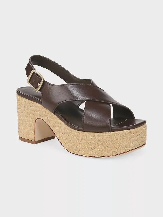 Clementina Leather Espardrille Platform Sandals In Cacao Brown