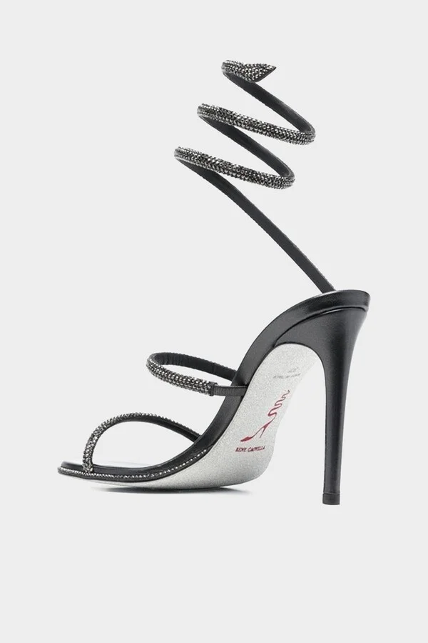 Cleo Crystal-Embellished Strap Sandal 105 in Grey Jet - Image 3