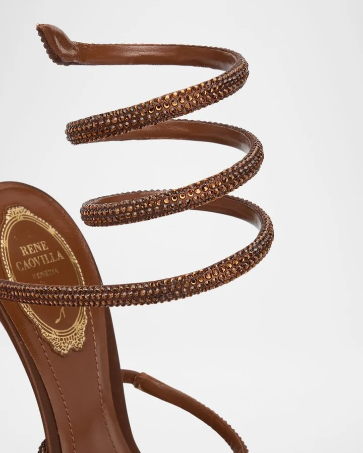 Cleo Crystal Satin Snake-Wrap Sandals - Image 5