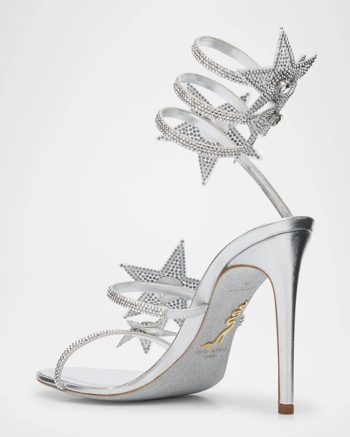 Cleo Crystal Star Satin Snake-Wrap Sandals - Image 2