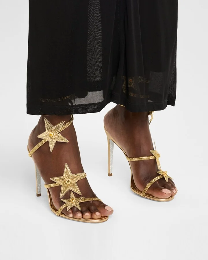 Cleo Crystal Star Satin Snake-Wrap Sandals - Image 2