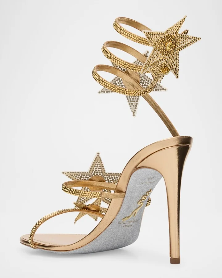 Cleo Crystal Star Satin Snake-Wrap Sandals - Image 6