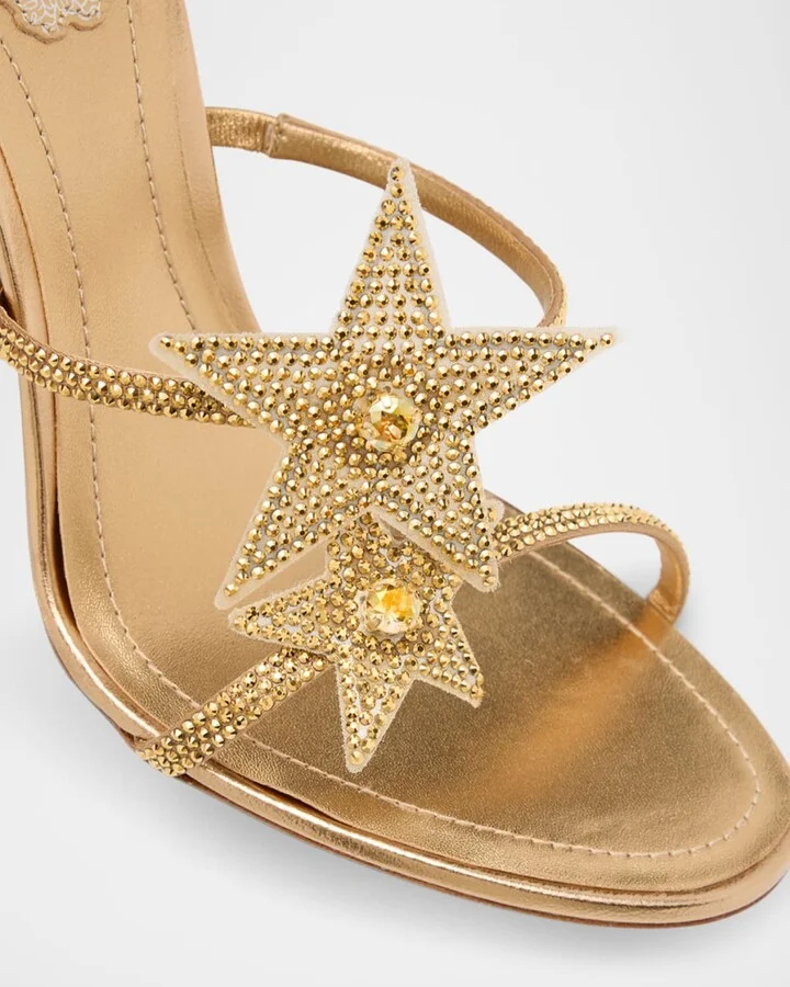 Cleo Crystal Star Satin Snake-Wrap Sandals - Image 10