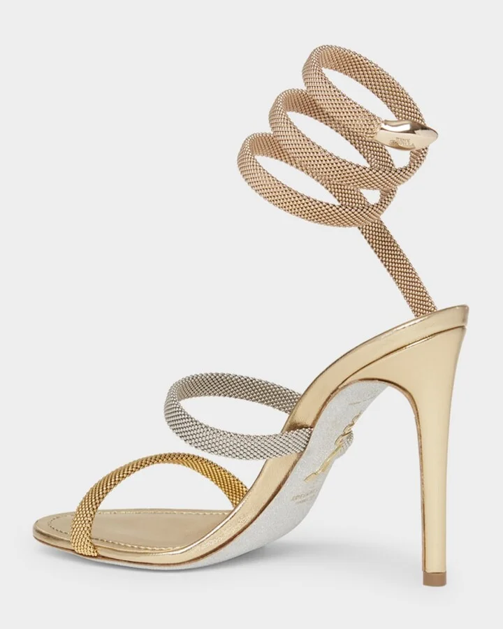 Cleo Gold-Filled Brass Snake-Wrap Sandals - Image 4