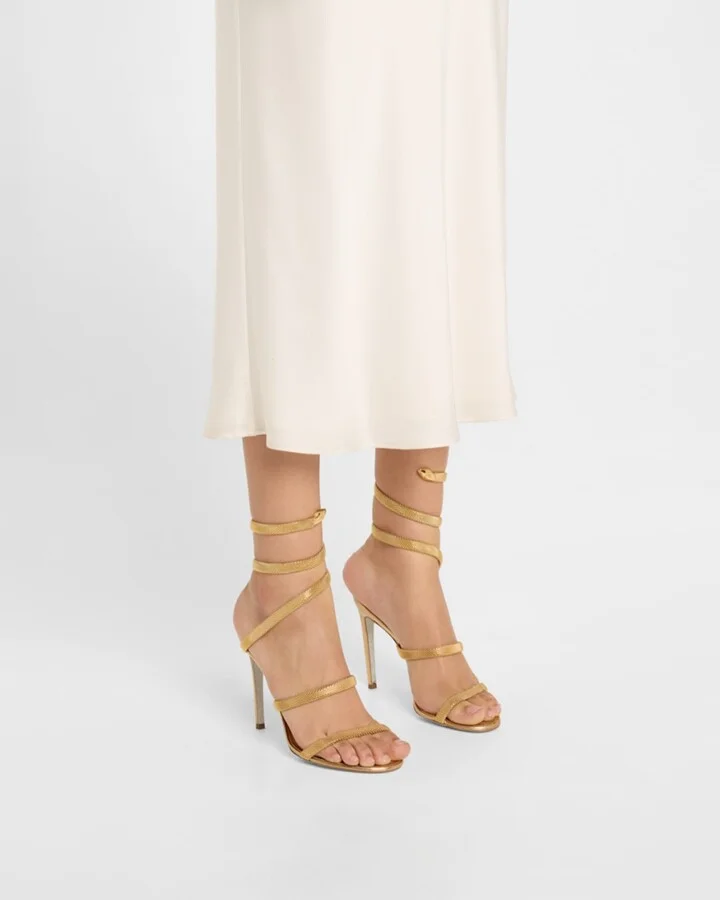 Cleo Metallic Snake-Wrap Sandals - Image 4