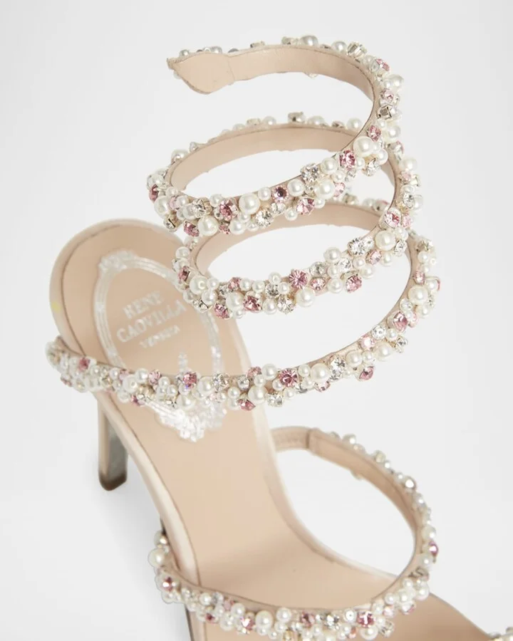 Cleo Pearly Crystal Snake-Wrap Sandals - Image 3