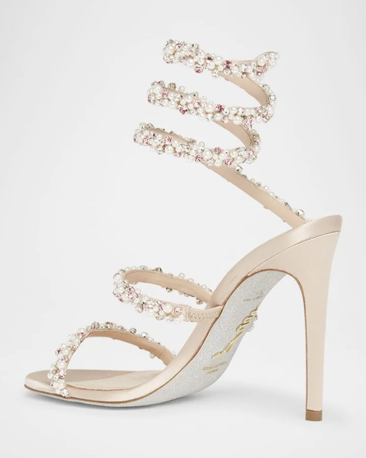 Cleo Pearly Crystal Snake-Wrap Sandals - Image 5